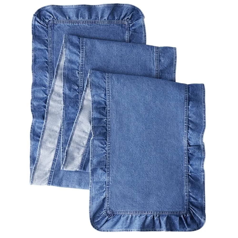 The Pioneer Woman Denim Ruffle Table Runner in Blue